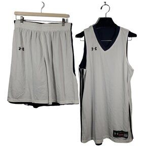 Under Armour Blank Basketball Uniform  Reversible White Navy Blue Shorts Tank